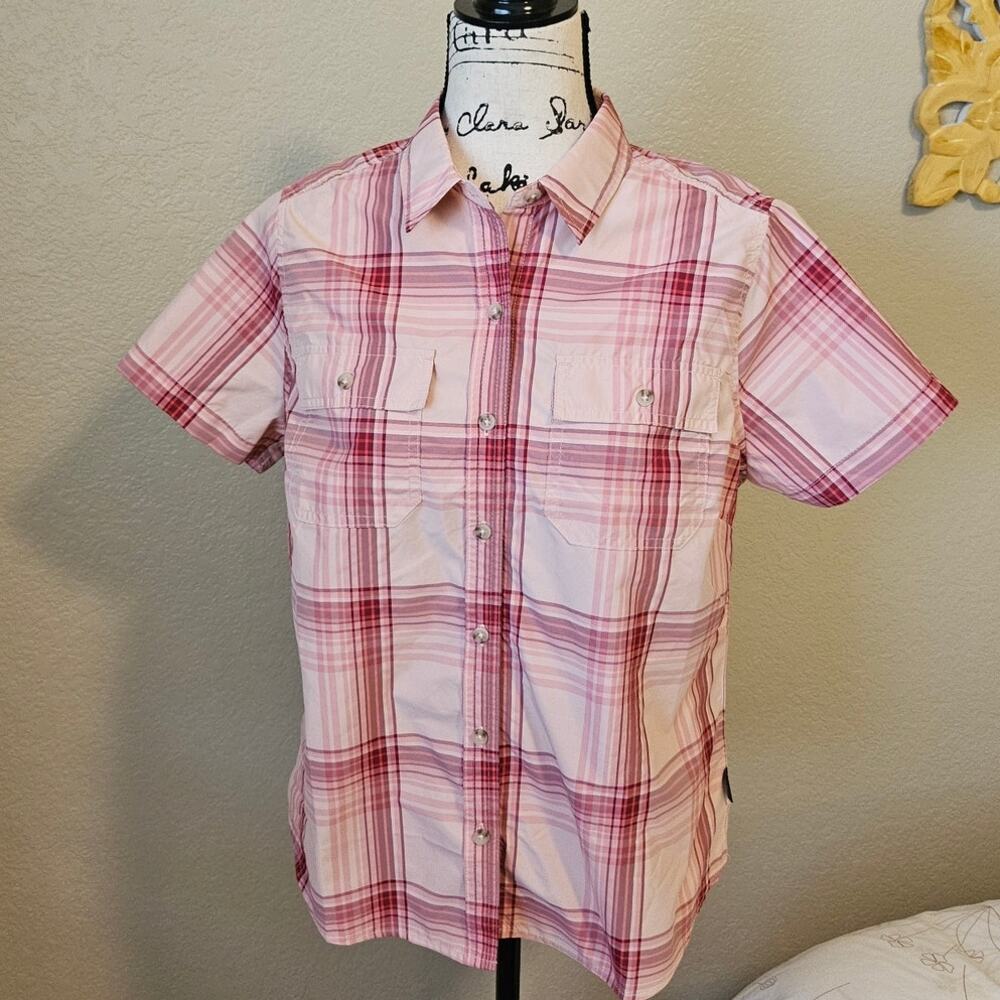 Eddie Bauer Adventure Shirt, Pink Plaid Women's Shirt, Button Up, Medium